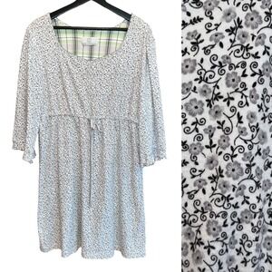 Karen Neuburger Floral Print Sleep Dress Nightgown‎ Grey White Drawstring XL